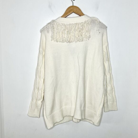 Max Studio Fringe Cable Knit Cardigan Sweater Cream Womens Small Button up - Picture 8 of 9